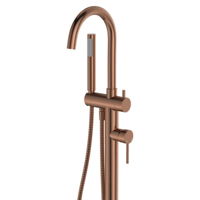 Fienza Kaya Solid Brass Round Floor Mounted Bath Mixer With Hand Shower