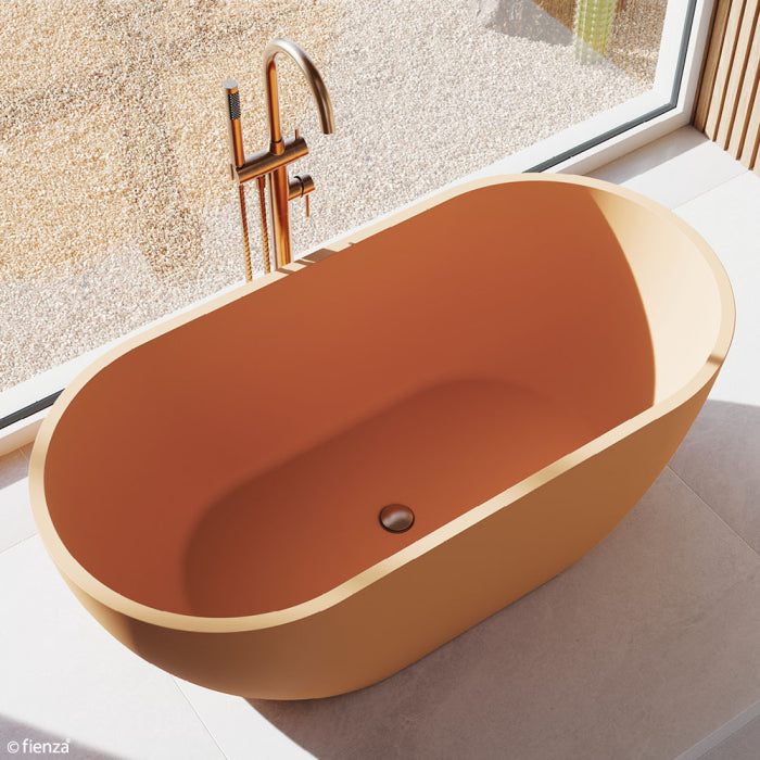 Fienza Kaya Brushed Copper Solid Brass Round Floor Mounted Bath Mixer With Hand Shower