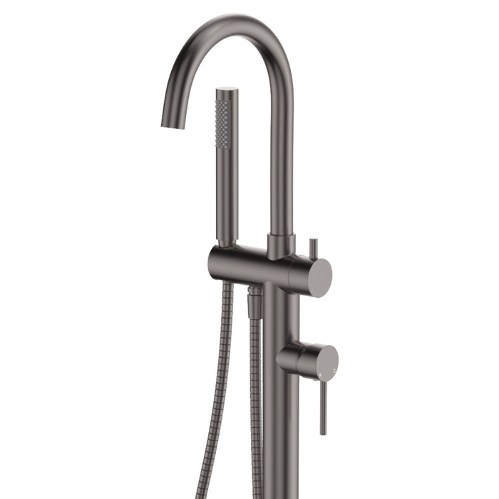 Fienza Kaya Solid Brass Round Floor Mounted Bath Mixer With Hand Shower