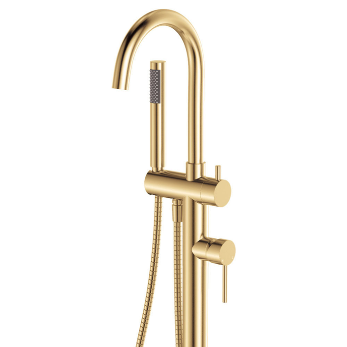 Fienza Kaya Solid Brass Round Floor Mounted Bath Mixer With Hand Shower