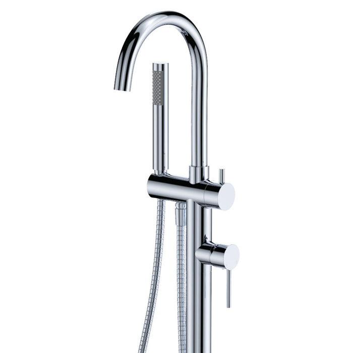 Fienza Kaya Solid Brass Round Floor Mounted Bath Mixer With Hand Shower
