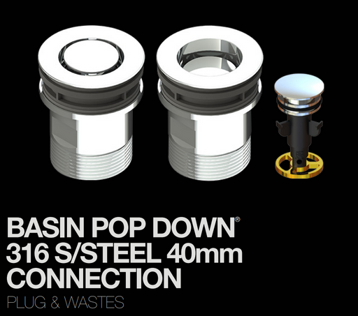 40mm Basin Pop Down 316 Stainless Steel Commercial Range - HD reno