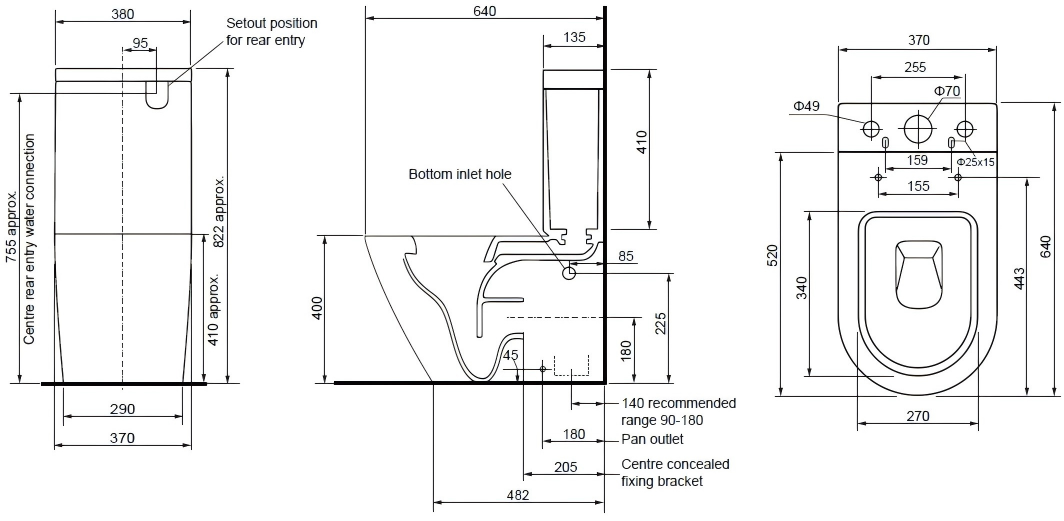 810*640*380mm Sunny Alton Golss White Back To Wall Toilet