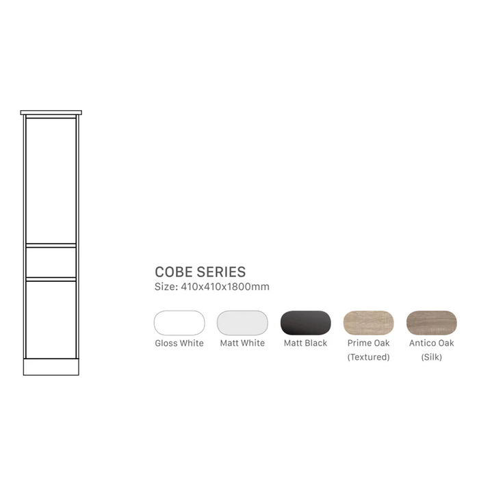 1800*410*410mm Cobe Matt White/Black Prime/Antico Oak Tall Boy Cabinet