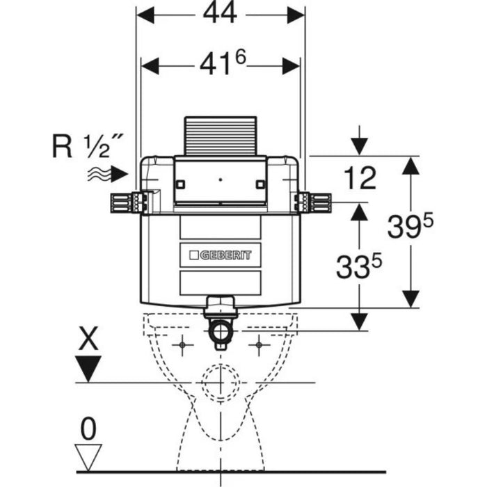 570*360*410mm Mercio Raul99 Gloss White Rimless Wall-Faced Floor Toilet & Geberit Alpha Cistern & Button
