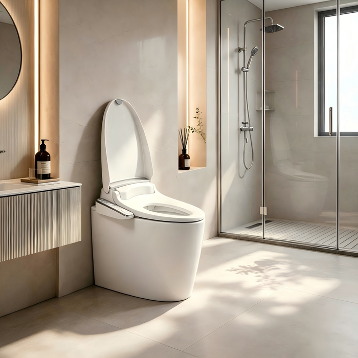580mm Kohler Grande Rimless Wall Faced Smart Toilet With Electronic Side Panel Bidet Seat
