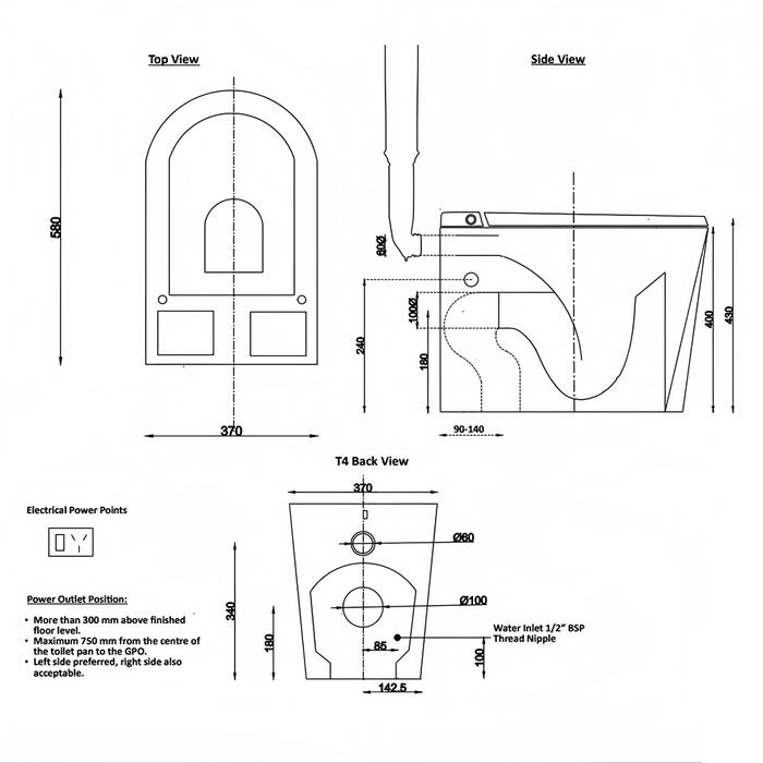 580*370*430mm Kohler Modena Gloss White Wall Faced Smart Toilet