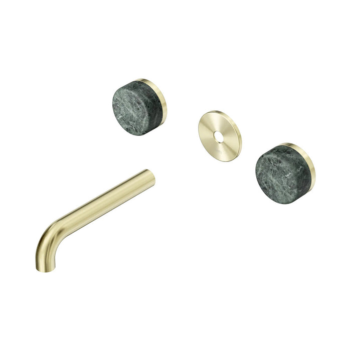 160mm Nero Serenity Lead-Free DZR Brass Wall Basin Set With Verde Alpi Handle