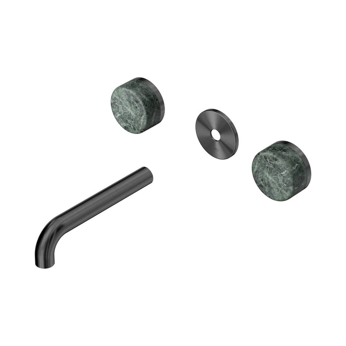 160mm Nero Serenity Lead-Free DZR Brass Wall Basin Set With Verde Alpi Handle
