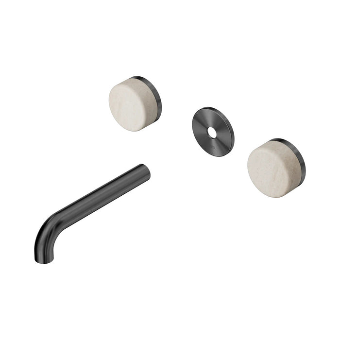 160mm Nero Serenity Lead-Free DZR Brass Wall Basin Set With Rome Travertine Handle