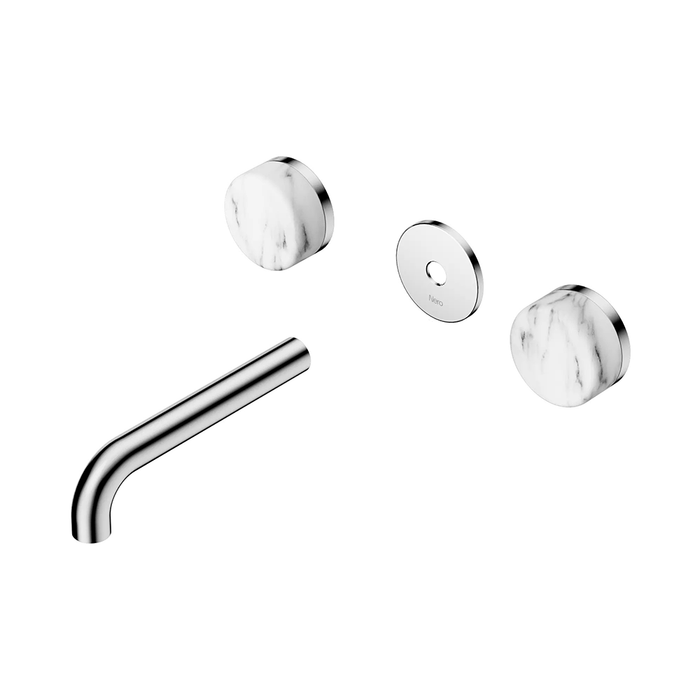 160mm Nero Serenity Lead-Free DZR Brass Wall Basin Set With Arabescato Corchia Handle