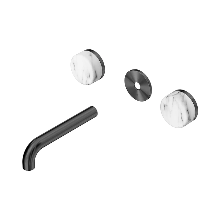 160mm Nero Serenity Lead-Free DZR Brass Wall Basin Set With Arabescato Corchia Handle