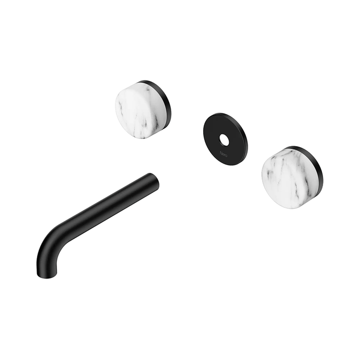160mm Nero Serenity Lead-Free DZR Brass Wall Basin Set With Arabescato Corchia Handle
