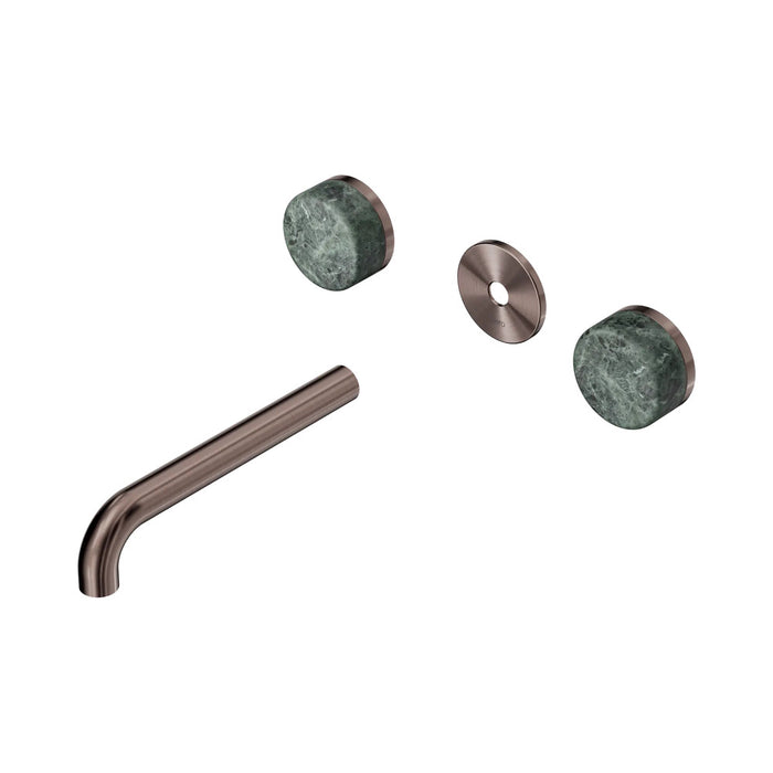 185mm Nero Serenity Lead-Free DZR Brass Wall Basin Set With Verde Alpi Handle