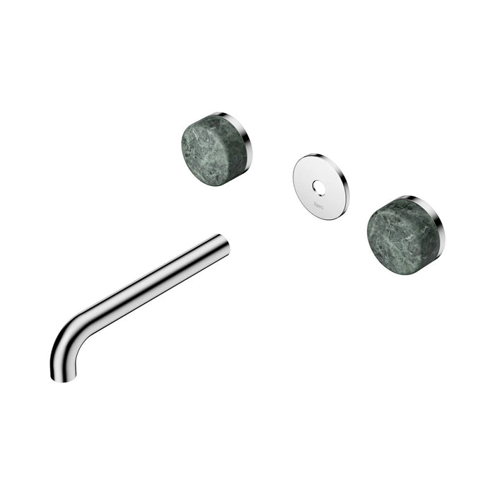 185mm Nero Serenity Lead-Free DZR Brass Wall Basin Set With Verde Alpi Handle