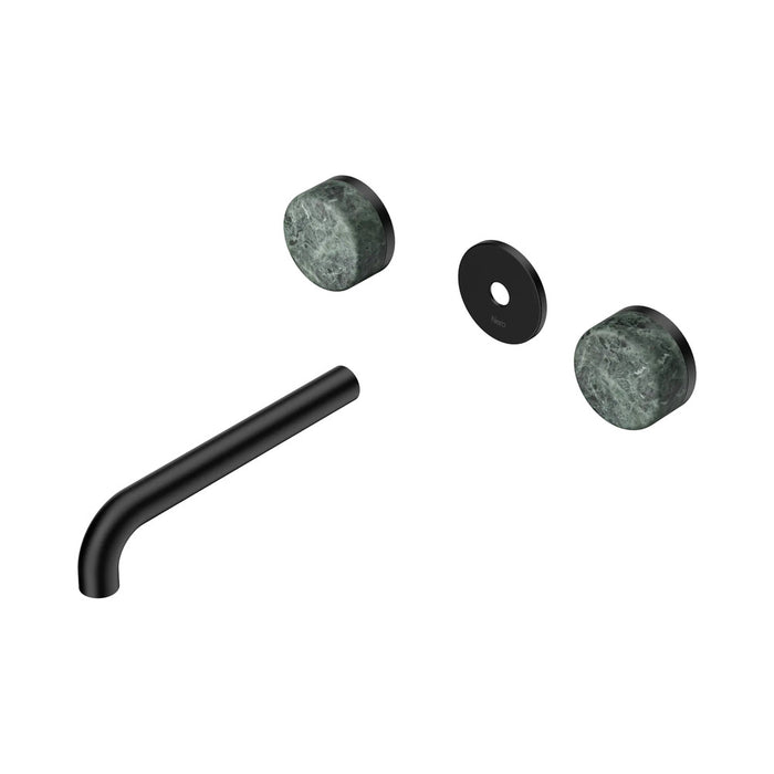 185mm Nero Serenity Lead-Free DZR Brass Wall Basin Set With Verde Alpi Handle