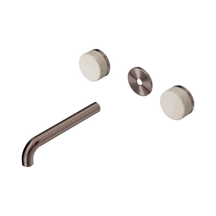 185mm Nero Serenity Lead-Free DZR Brass Wall Basin Set With Rome Travertine Handle