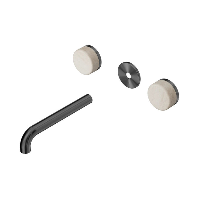 185mm Nero Serenity Lead-Free DZR Brass Wall Basin Set With Rome Travertine Handle