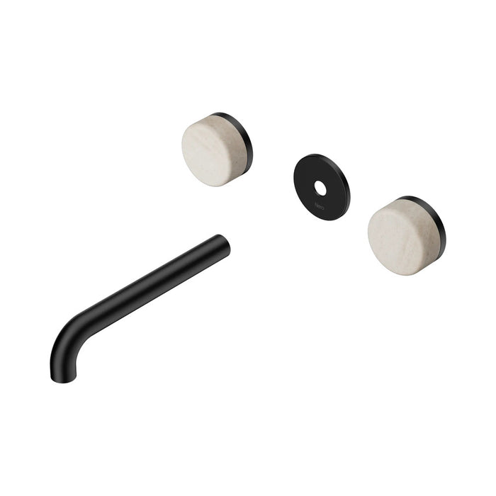 185mm Nero Serenity Lead-Free DZR Brass Wall Basin Set With Rome Travertine Handle