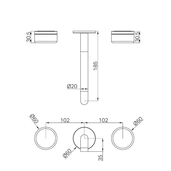 185mm Nero Serenity Lead-Free DZR Brass Wall Basin Set With Rome Travertine Handle