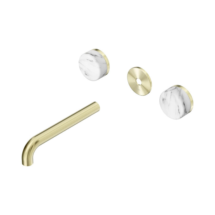 185mm Nero Serenity Lead-Free DZR Brass Wall Basin Set With Arabescato Corchia Handle