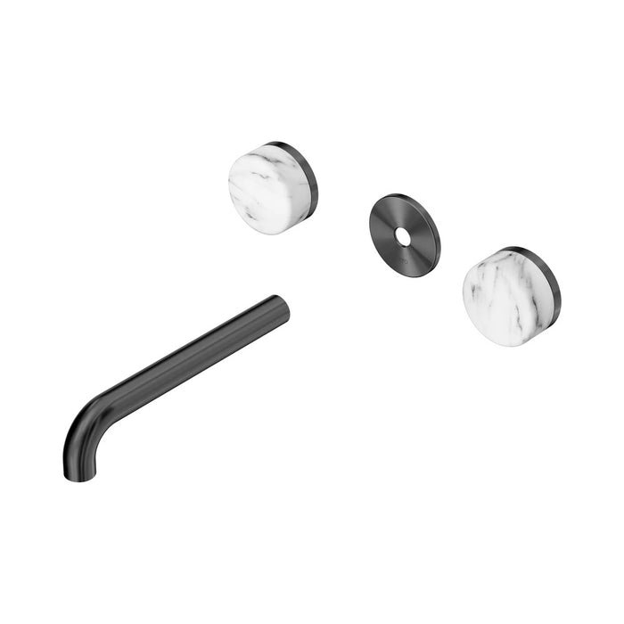 185mm Nero Serenity Lead-Free DZR Brass Wall Basin Set With Arabescato Corchia Handle