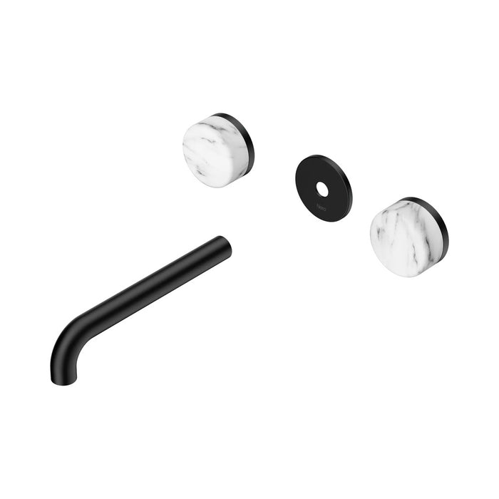 185mm Nero Serenity Lead-Free DZR Brass Wall Basin Set With Arabescato Corchia Handle