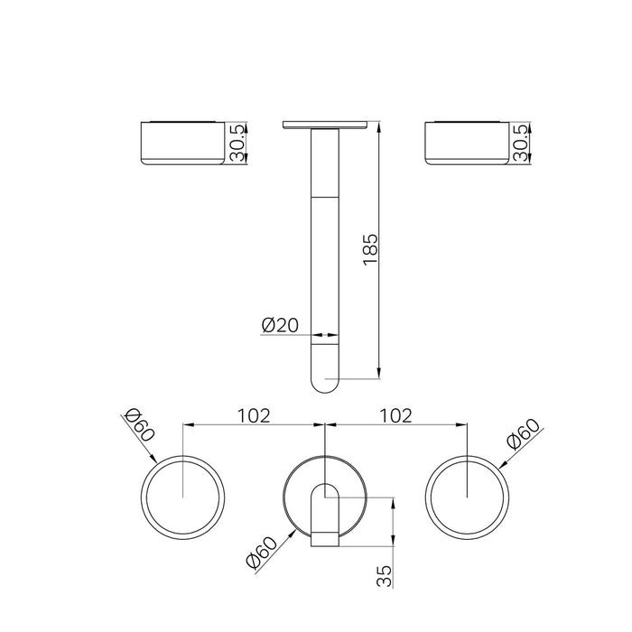 185mm Nero Serenity Lead-Free DZR Brass Wall Basin Set With Metal Handle