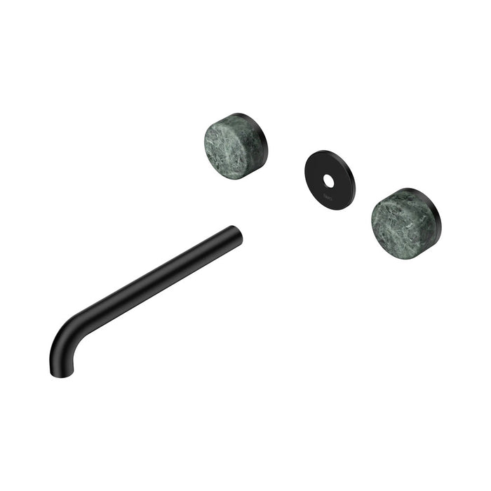 220mm Nero Serenity Lead-Free DZR Brass Wall Basin Set With Verde Alpi Handle