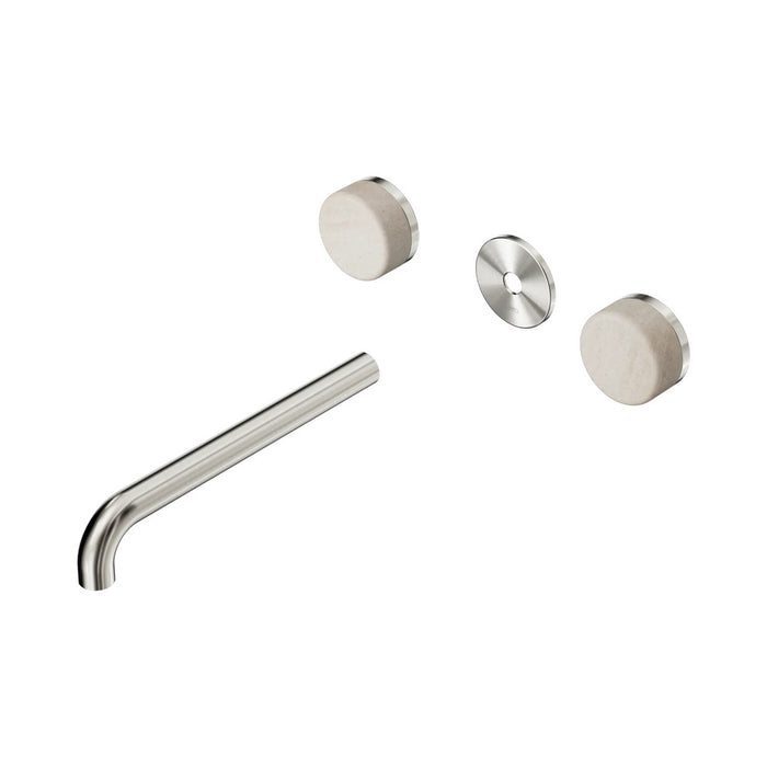 220mm Nero Serenity Lead-Free DZR Brass Wall Basin Set With Rome Travertine Handle