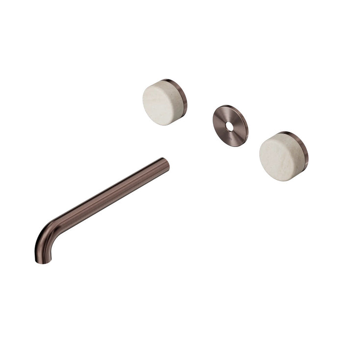 220mm Nero Serenity Lead-Free DZR Brass Wall Basin Set With Rome Travertine Handle
