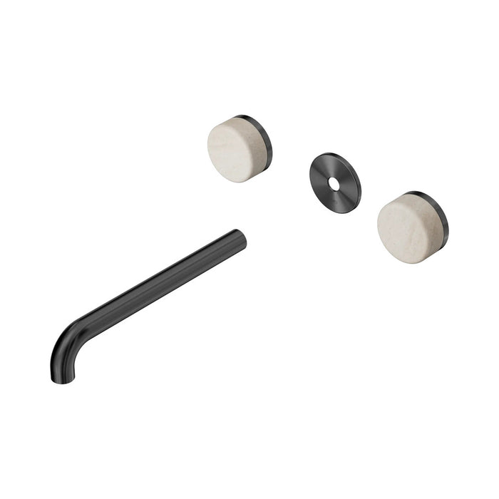 220mm Nero Serenity Lead-Free DZR Brass Wall Basin Set With Rome Travertine Handle