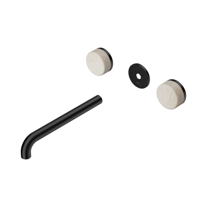 220mm Nero Serenity Lead-Free DZR Brass Wall Basin Set With Rome Travertine Handle
