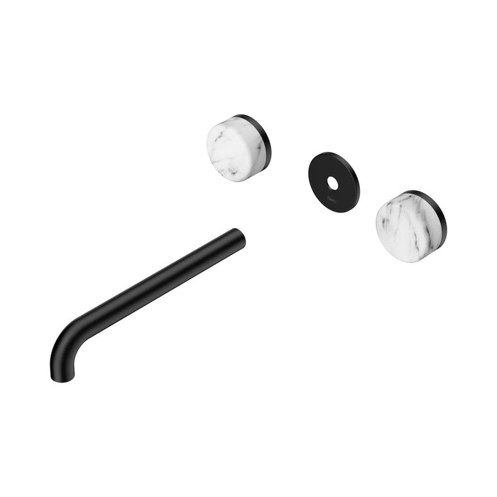 220mm Nero Serenity Lead-Free DZR Brass Wall Basin Set With Arabescato Corchia Handle