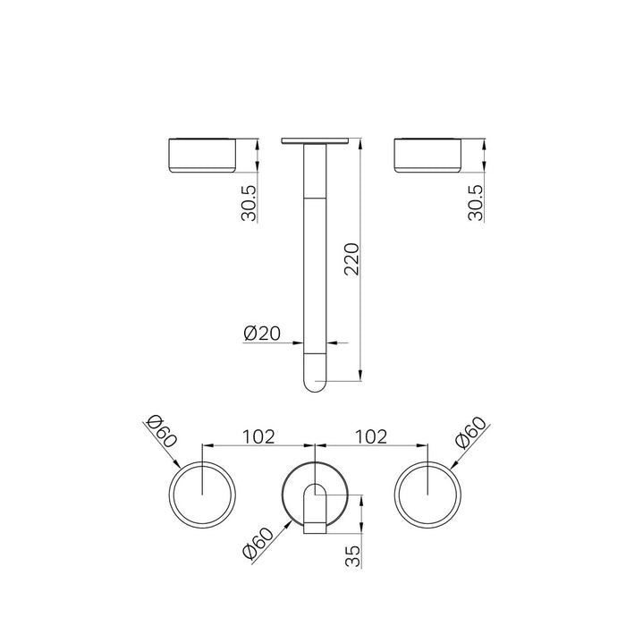 220mm Nero Serenity Lead-Free DZR Brass Wall Basin Set With Metal Handle