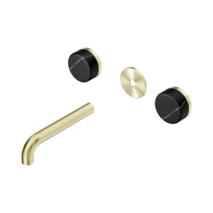 160mm Nero Serenity Lead-Free DZR Brass Wall Basin Set With Marquina Black Handle