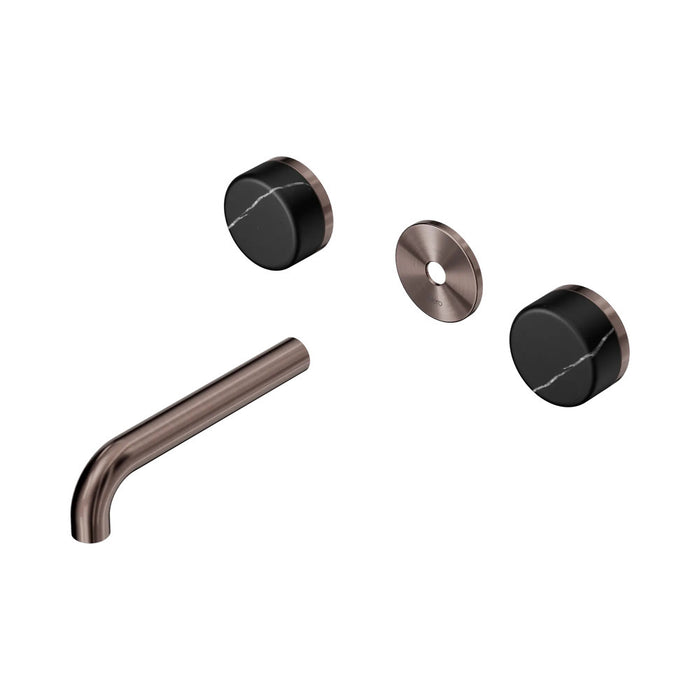 160mm Nero Serenity Lead-Free DZR Brass Wall Basin Set With Marquina Black Handle