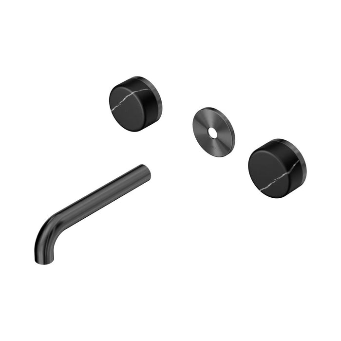 160mm Nero Serenity Lead-Free DZR Brass Wall Basin Set With Marquina Black Handle