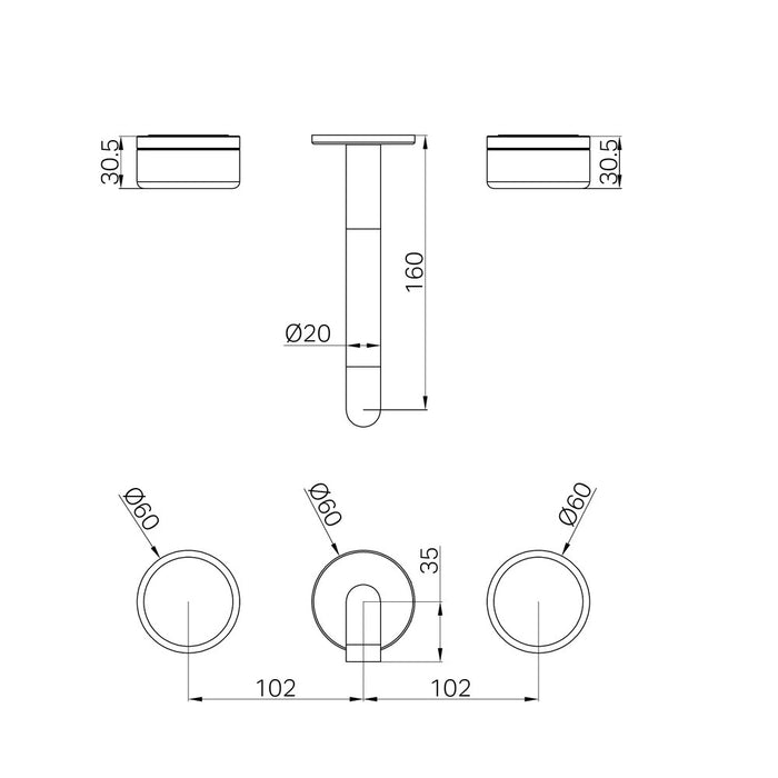 160mm Nero Serenity Lead-Free DZR Brass Wall Basin Set With Marquina Black Handle