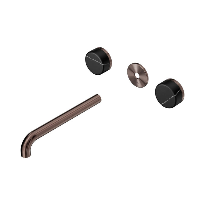 220mm Nero Serenity Lead-Free DZR Brass Wall Basin Set With Marquina Black Handle