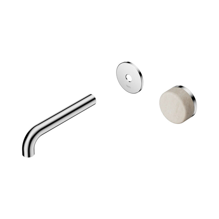 160mm Nero Serenity Progressive Lead-Free DZR Brass Wall Basin Mixer With Rome Travertine Handle