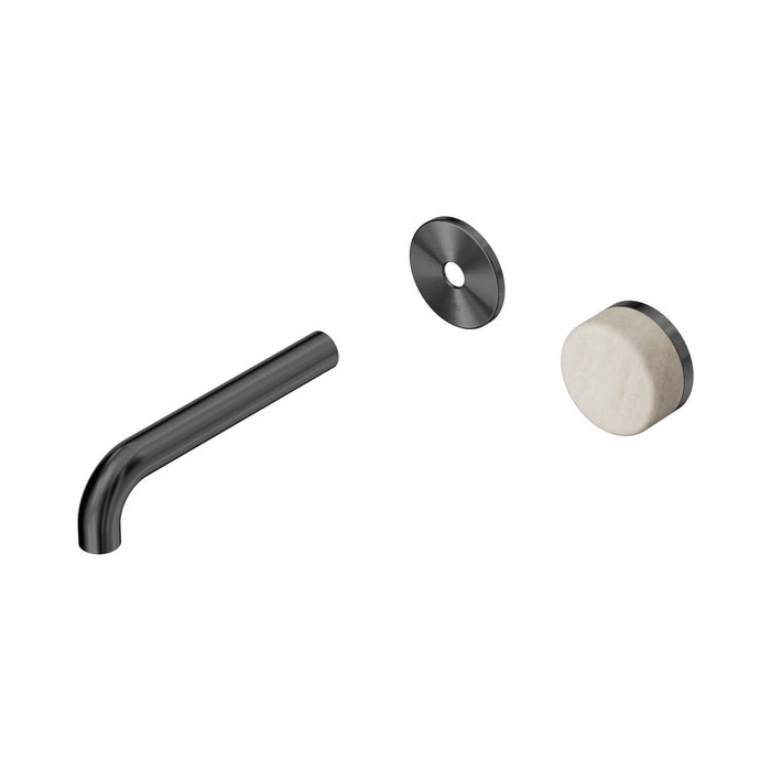 160mm Nero Serenity Progressive Lead-Free DZR Brass Wall Basin Mixer With Rome Travertine Handle