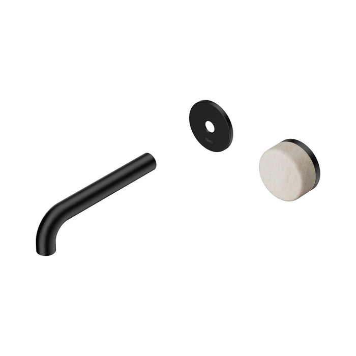 160mm Nero Serenity Progressive Lead-Free DZR Brass Wall Basin Mixer With Rome Travertine Handle