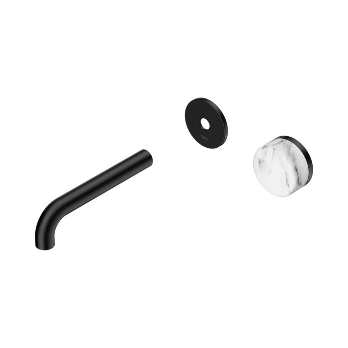 160mm Nero Serenity Progressive Lead-Free DZR Brass Wall Basin Mixer With Arabescato Corchia Handle
