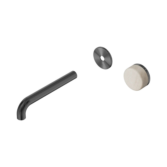 185mm Nero Serenity Progressive Lead-Free DZR Brass Wall Basin Mixer With Rome Travertine Handle