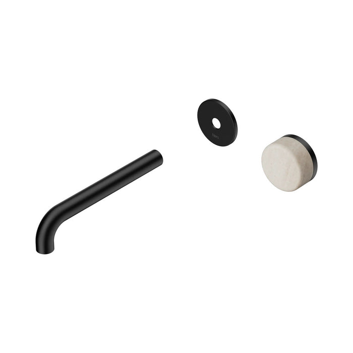 185mm Nero Serenity Progressive Lead-Free DZR Brass Wall Basin Mixer With Rome Travertine Handle