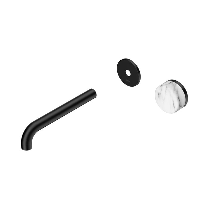 185mm Nero Serenity Progressive Lead-Free DZR Brass Wall Basin Mixer With Arabescato Corchia Handle