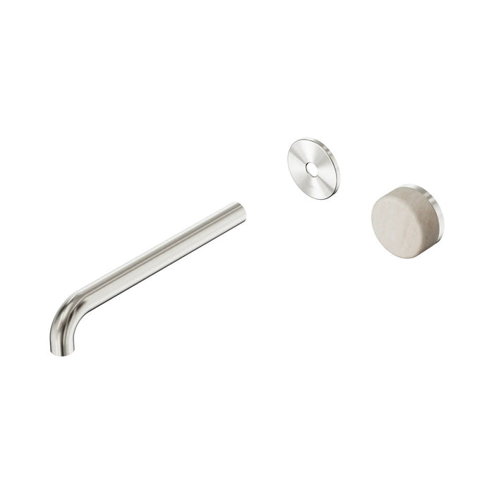 220mm Nero Serenity Progressive Lead-Free DZR Brass Wall Basin Mixer With Rome Travertine Handle