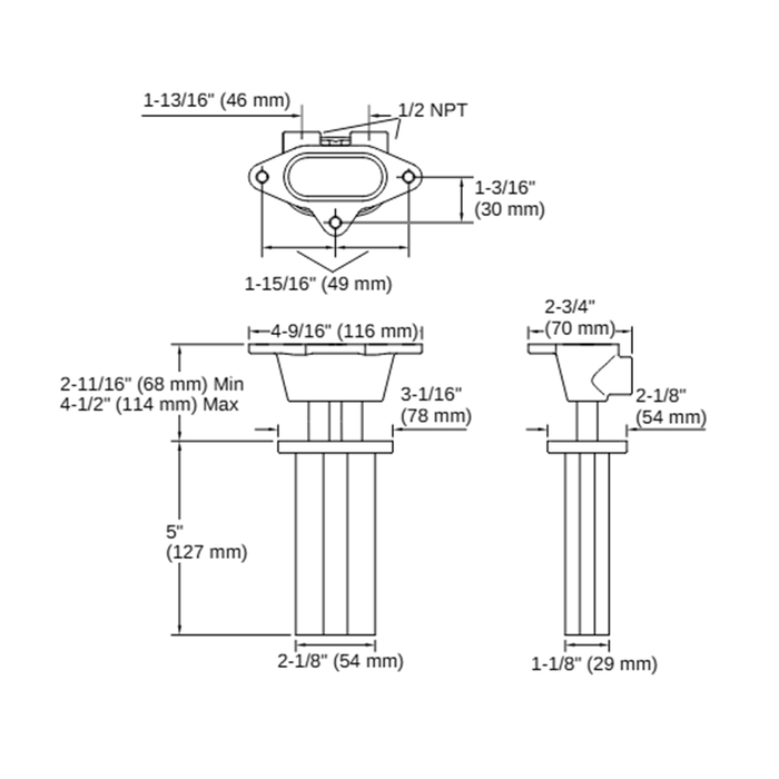 127-254mm Kohler Statement Dual Function Oval Ceiling Mount Rainhead Arm