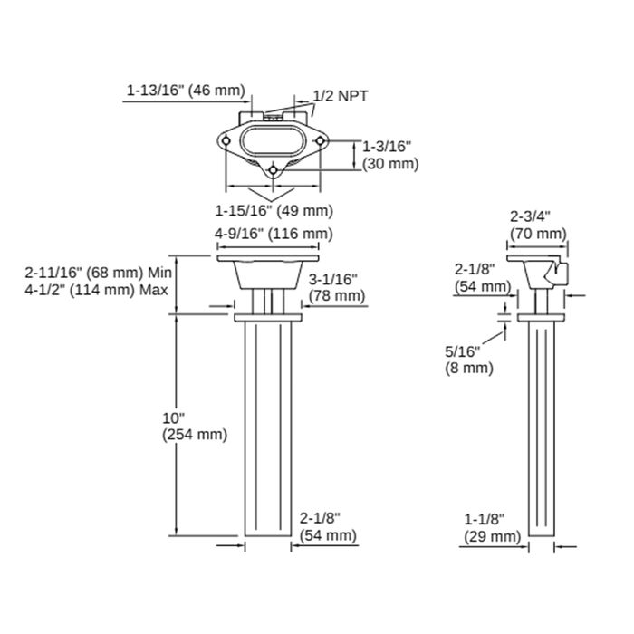 127-254mm Kohler Statement Dual Function Oval Ceiling Mount Rainhead Arm